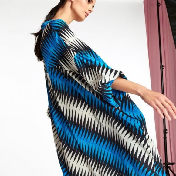 Essentiel Antwerp Blue Geometric Print Draped Tunic Dress Women's size S - Picture 2 of 7